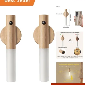 Elegant Wooden Motion Sensor Night Lights - Rechargeable LED Wall Sconces (2PCS)