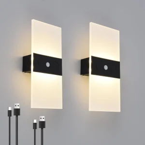 Wireless Rechargeable Wall Sconce Set of 2 with Motion Sensor