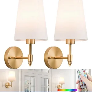 Battery Operated Wall Sconce: Gold Wireless Wall Lights with Magnetic LED