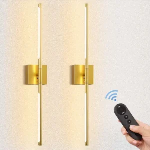 Gold Dimmable LED Wall Sconce 2 Pack Wireless Installation USB Charging 3000k