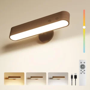 Rechargeable Indoor Wall Sconce Wood, Wall Light for Bedroom,Touch and Remote...