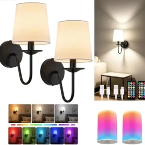 Rechargeable Wall Sconces Set of 2, Magnetic Removable LED Bulb Wall Black